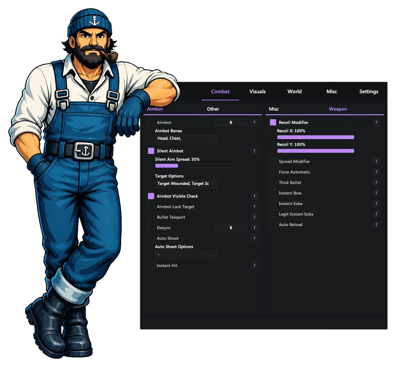 Anchor Cheats mascot leaning against the Disconnect product menu